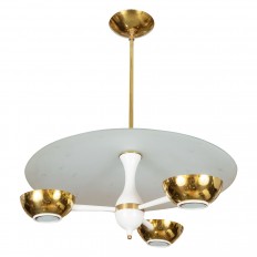 Brass ceiling fixture with etched glass shade